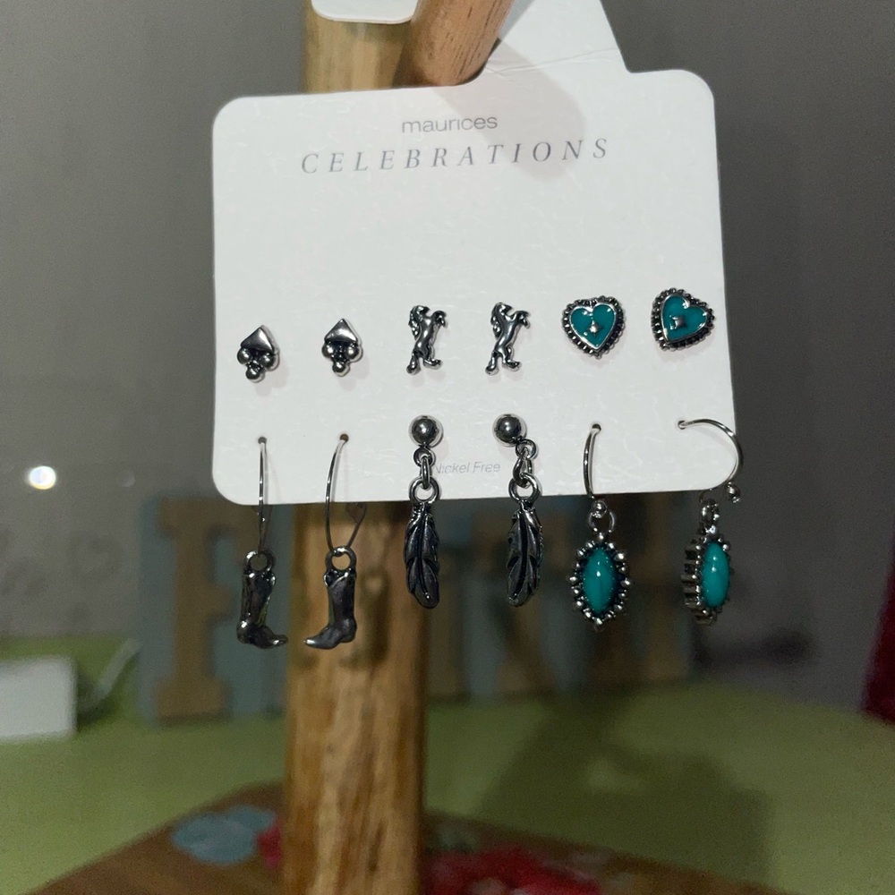 Western Silver and Turquoise Earring Set